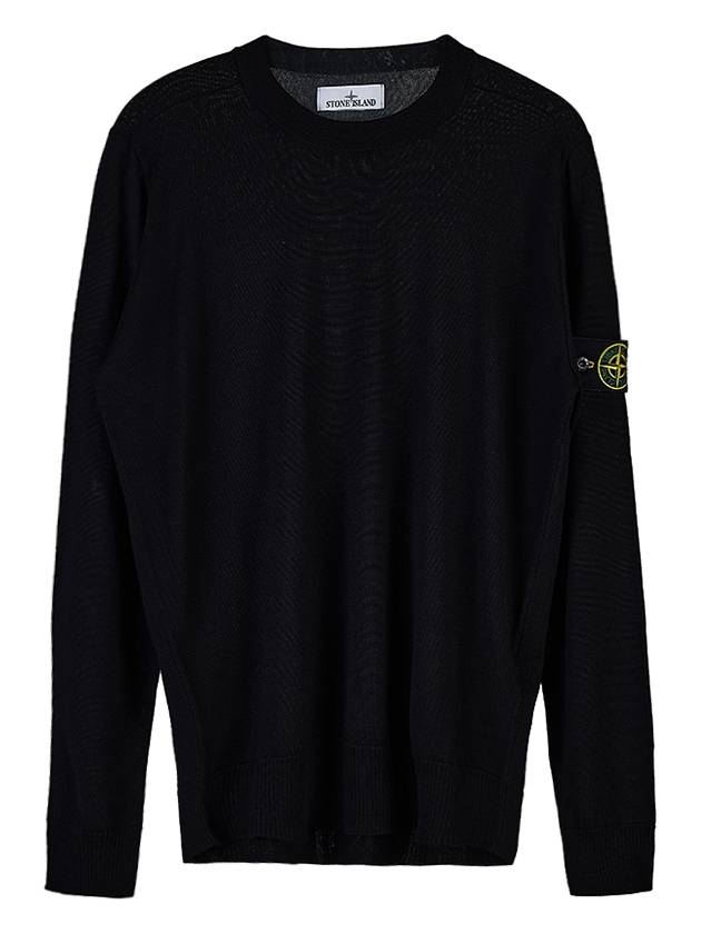 Logo Patch Round Neck Knit Top Black - STONE ISLAND - BALAAN 11