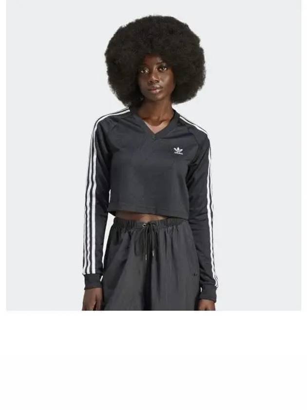 V-Neck Cropped Long Sleeve T-Shirt Black - ADIDAS - BALAAN 2