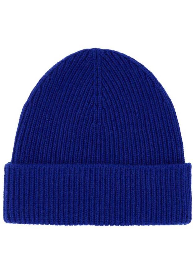 Embroidered Logo Ribbed Cashmere Beanie Blue - BURBERRY - BALAAN 3