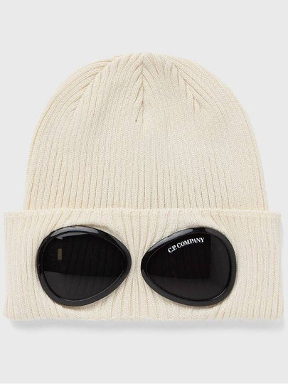 Goggle Detail Ribbed Beanie Beige - CP COMPANY - BALAAN 2