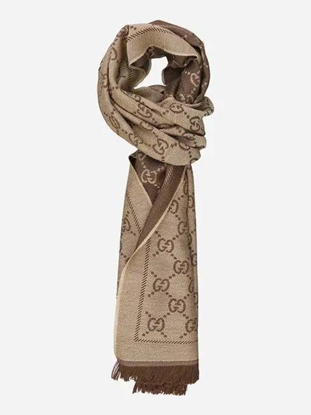 GG Jacquard Pattern Knit Muffler Light Brown - GUCCI - BALAAN 2