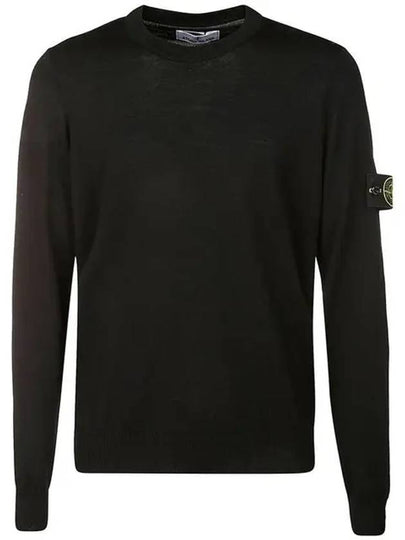 Logo Patch Round Neck Knit Top Black - STONE ISLAND - BALAAN 2