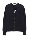 Logo Embroided Button Wool Cardigan Navy - VIVIENNE WESTWOOD - BALAAN 3