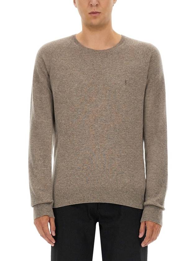 Cassandre crew neck long sleeve knit top beige - SAINT LAURENT - BALAAN 7