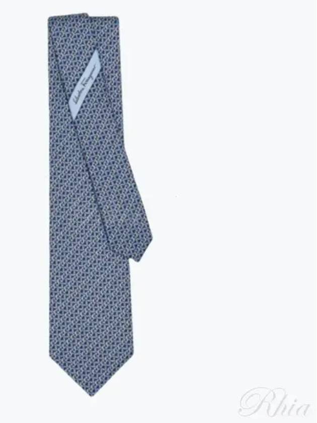 Men's Gancini Logo Silk Tie Navy - SALVATORE FERRAGAMO - BALAAN 2