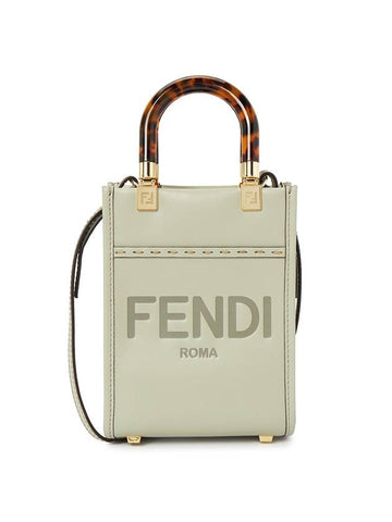 Sunshine Shopper Small Leather Tote Bag Light Green - FENDI - BALAAN 1