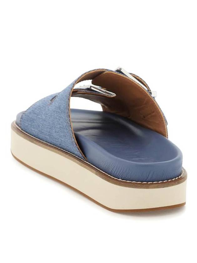 Double Buckle Strap Denim Slippers Blue - GANNI - BALAAN 4