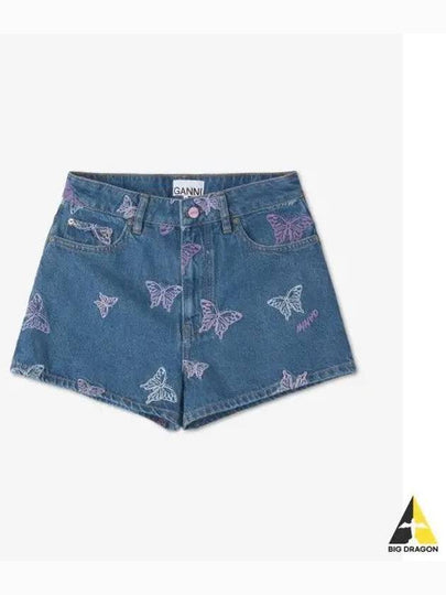 Embroidery Denim High Waisted Shorts Blue - GANNI - BALAAN 2