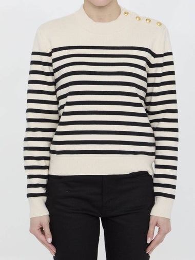 Striped Crew Neck Knit Top Black Off White - CELINE - BALAAN 1