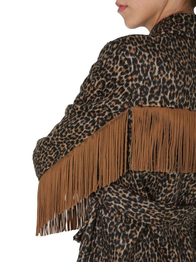 Women's Fringe Leopard Jacket Brown - SAINT LAURENT - BALAAN 5