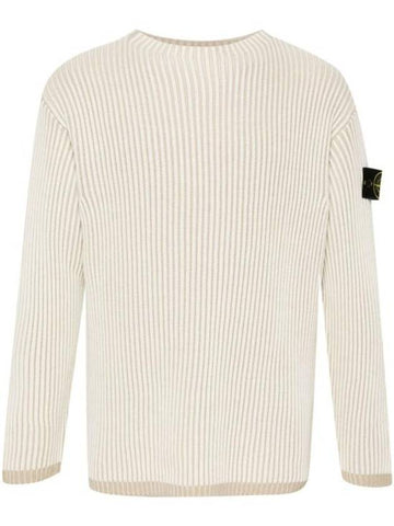 Crewneck Rib Virgin Wool Knit Top Beige - STONE ISLAND - BALAAN 1