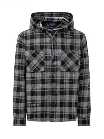 Off White Check Patch Pocket Cotton Hooded Shirt 270544 - OFF WHITE - BALAAN 1