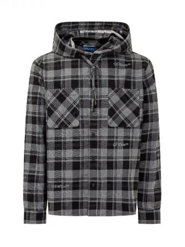 Off White Check Patch Pocket Cotton Hooded Shirt 270009 - OFF WHITE - BALAAN 1