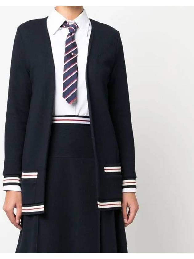 Cricket Stripe Lightweight Textured Cotton V-Neck Cardigan Navy - THOM BROWNE - BALAAN 2