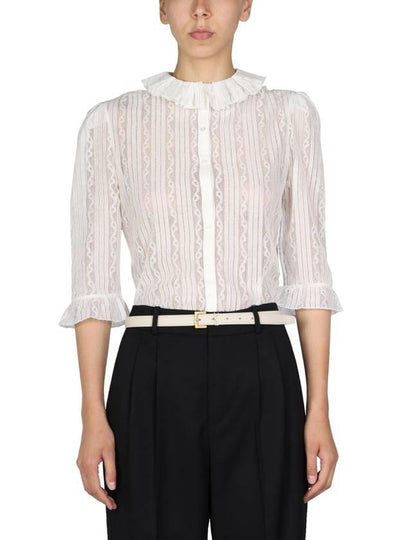 Women's Ruffle Lace Blouse White - SAINT LAURENT - BALAAN 2