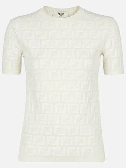 FF Viscose Short Sleeve Knit Top White - FENDI - BALAAN 2