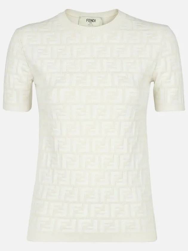 FF Viscose Short Sleeve Knit Top White - FENDI - BALAAN 3