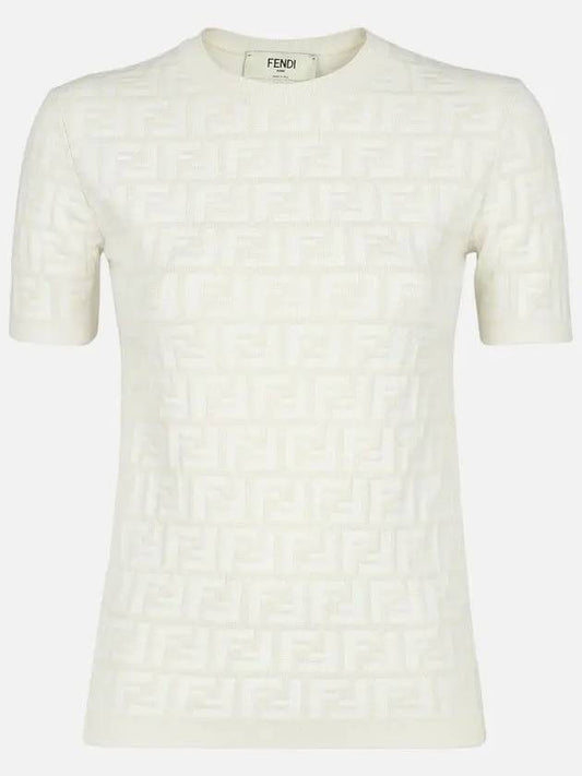 FF Viscose Short Sleeve Knit Top White - FENDI - BALAAN 2