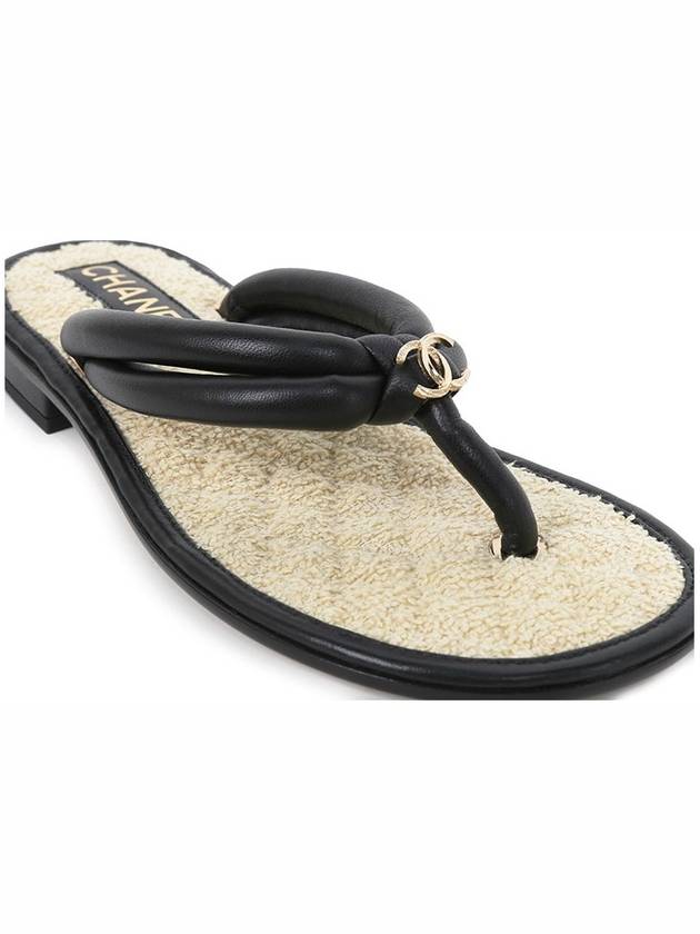 CC Logo Double String Flip Flops Black Beige - CHANEL - BALAAN.