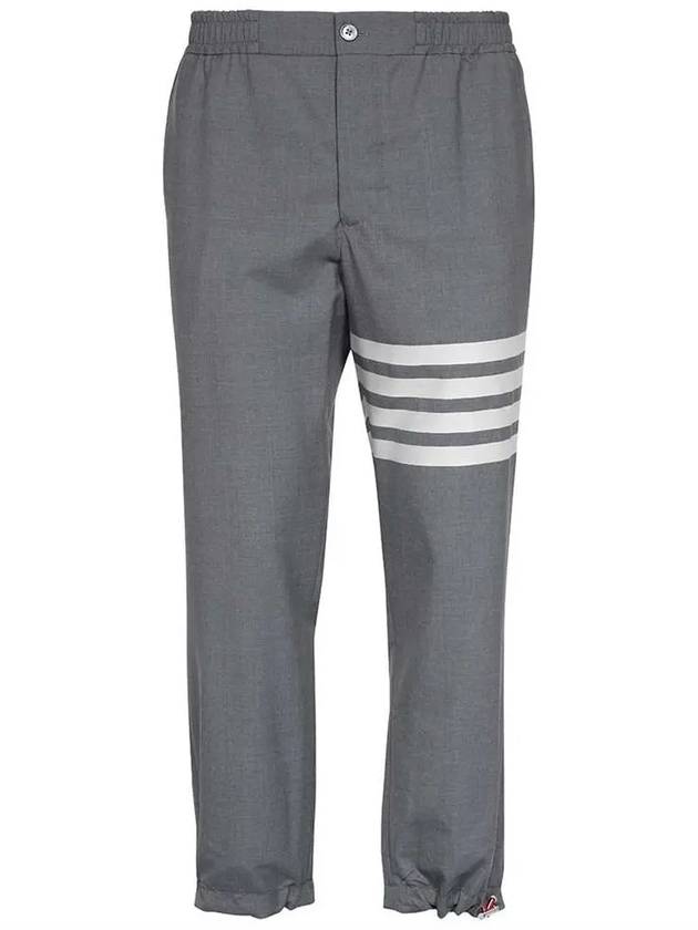 Plain Weave 4-Bar Elastic Waist Track Pants Grey - THOM BROWNE - BALAAN 3