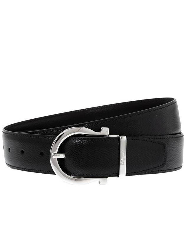 Gancini Reversible Leather Belt Black - SALVATORE FERRAGAMO - BALAAN 2