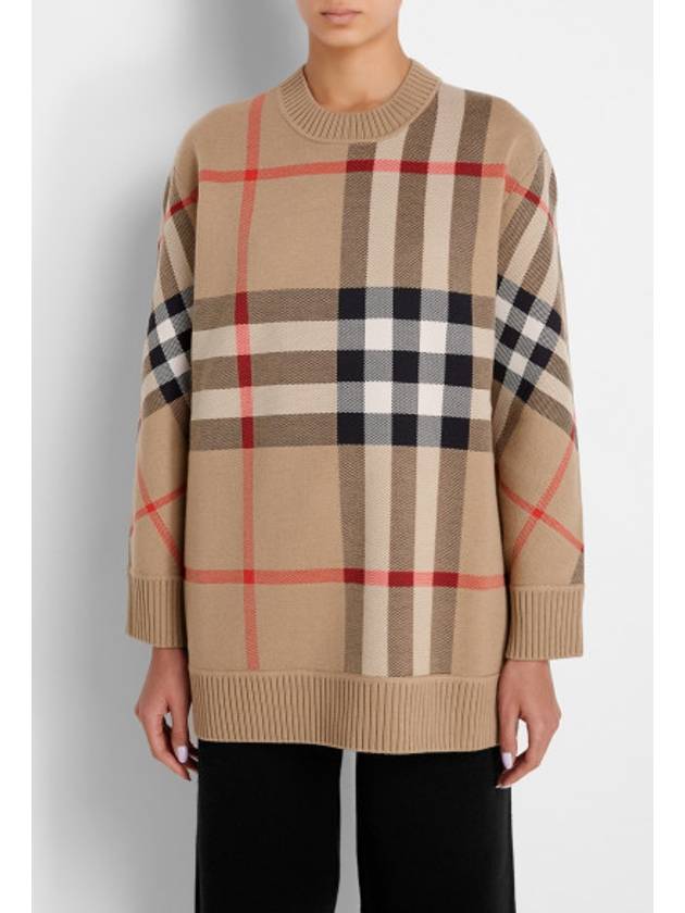 Check Technical Jacquard Wool Knit Top Beige - BURBERRY - BALAAN 6