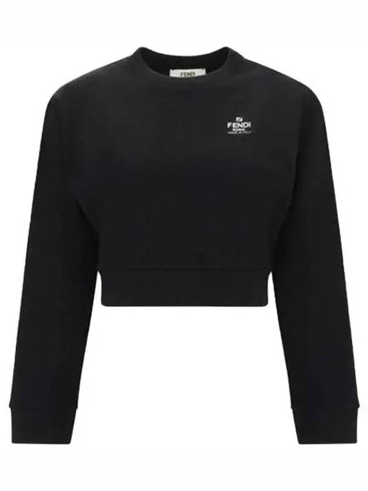 Logo Embroidery Crew Neck Sweatshirt Black - FENDI - BALAAN 2