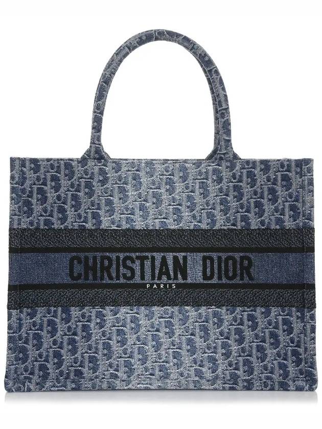 Medium Denim Oblique Jacquard Book Tote Bag Blue - DIOR - BALAAN 3