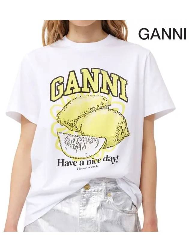 Relaxed Lemon T-Shirt Bright White - GANNI - BALAAN 4