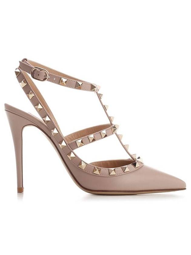 Rockstud leather sandal heel pink - VALENTINO - BALAAN.