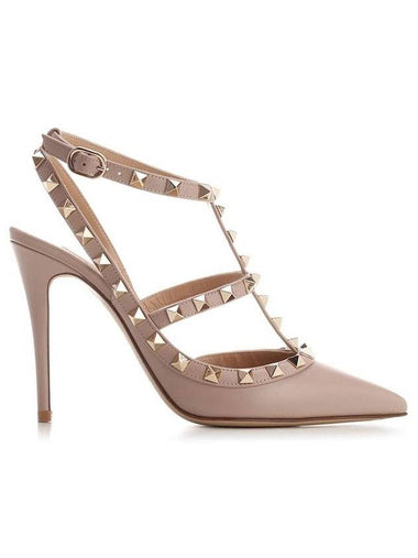 Rockstud Leather Sandal Heels Pink - VALENTINO - BALAAN 1