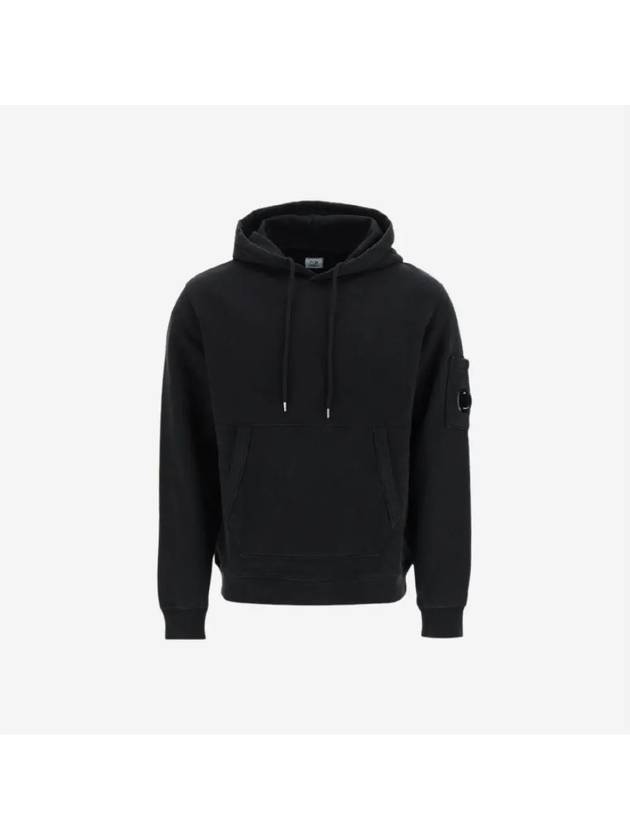 Lens Wappen Diagonal Fleece Hoodie Black - CP COMPANY - BALAAN 3