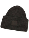 Face Patch Ribbed Wool Beanie Grey Brown Melange - ACNE STUDIOS - BALAAN 2