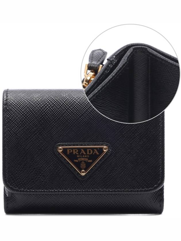 Saffiano Tri-Fold Leather Half Wallet Black - PRADA - BALAAN 2