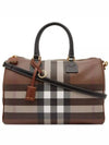 Bowling Check Leather Medium Tote Bag Brown - BURBERRY - BALAAN 1