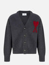 Heart Logo V Neck Wool Cardigan Heather Grey - AMI - BALAAN 2