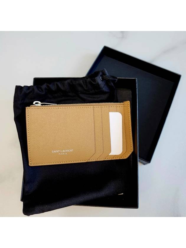 Logo Print Pebbled Leather Card Wallet Brown - SAINT LAURENT - BALAAN 3