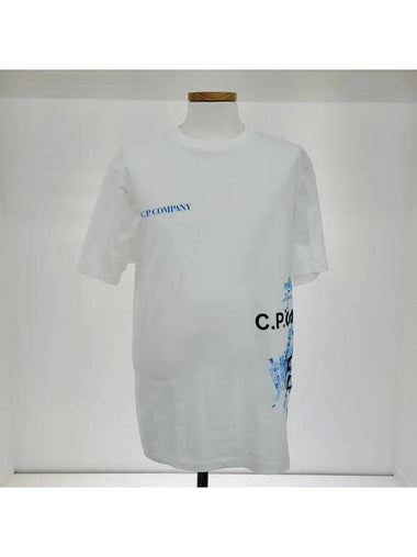 Blue Logo Painting Short Sleeve White 10CMTS307A 005621W - CP COMPANY - BALAAN 1