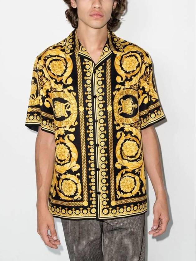 Baroque Print Silk Short Sleeve Shirt Black Gold - VERSACE - BALAAN 4