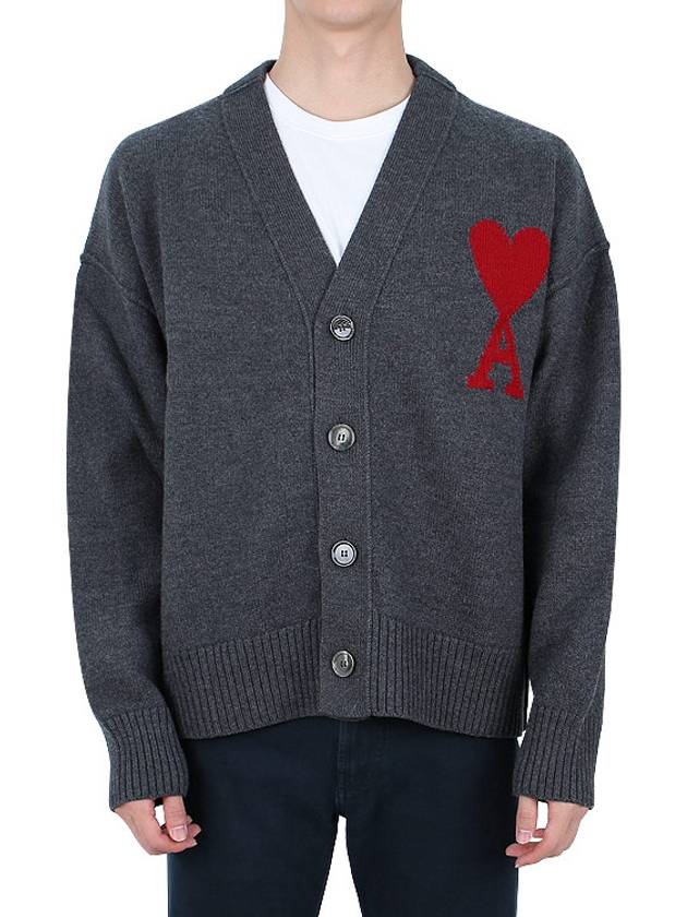 De Coeur Logo Wool Cardigan Grey - AMI - BALAAN 3