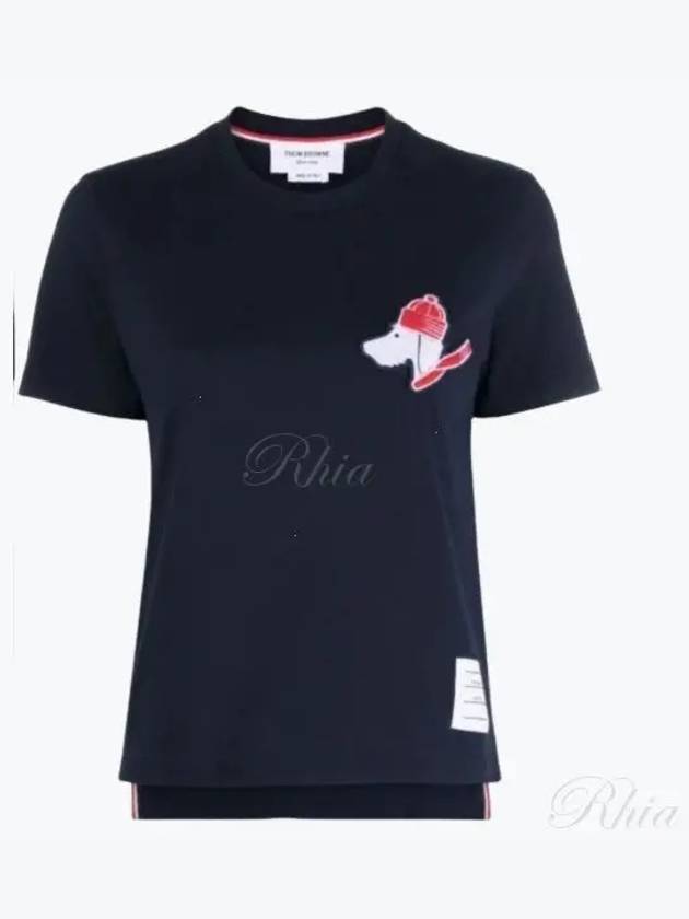 Festive Jersey Button Hector Short Sleeve T Shirt Navy - THOM BROWNE - BALAAN 2