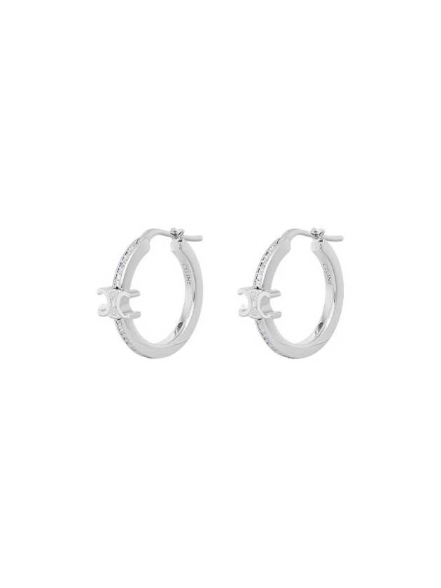 Triomphe Sparkle Hoops In Strass And Brass With Rhodium Finish Earrings Silver - CELINE - BALAAN 1