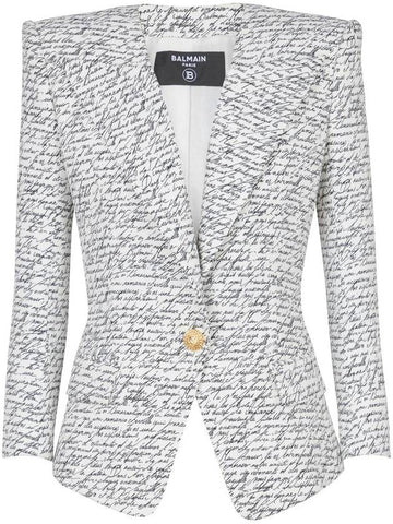 1 Button Love Letter Print Jacket White - BALMAIN - BALAAN 1