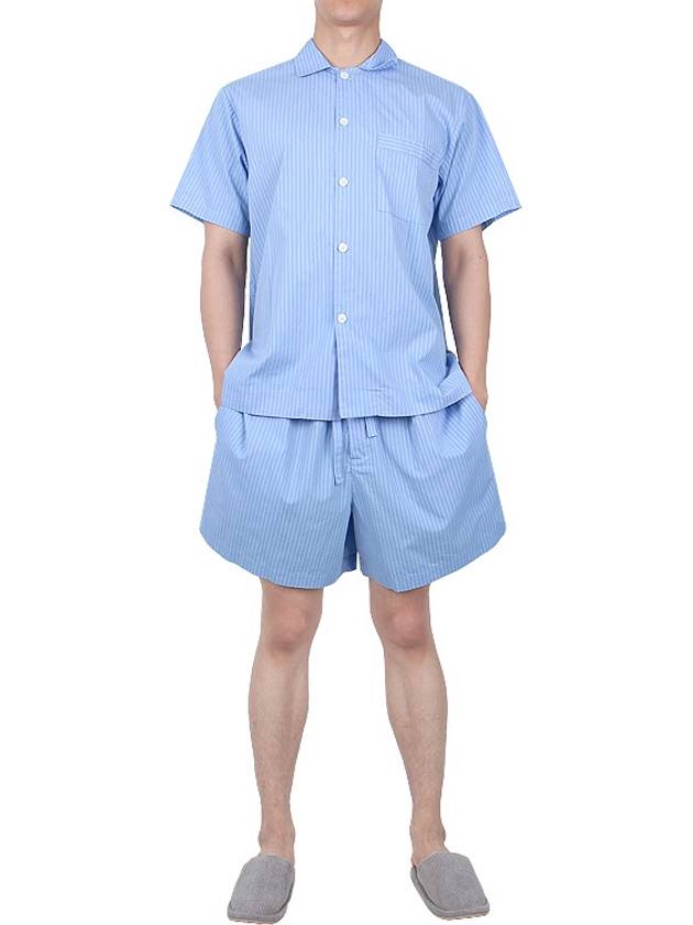 Poplin Pajamas Organic Cotton Short Sleeve Shirt Pin Stripe - TEKLA - 6