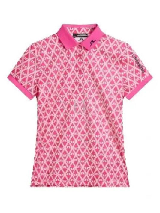 Tour Tech Geo Print Short Sleeve Polo Shirt Fuchsia Purple - J.LINDEBERG - BALAAN 2