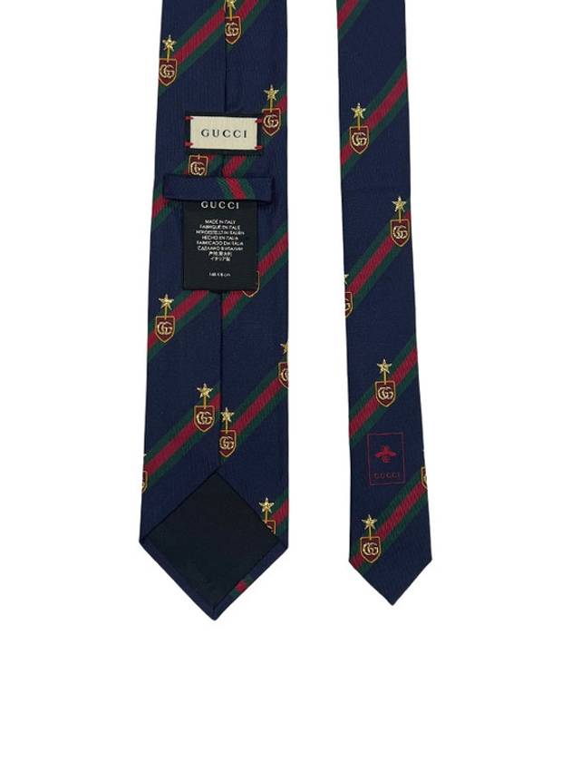 Men's Web Crest Silk Tie Navy - GUCCI - BALAAN 5