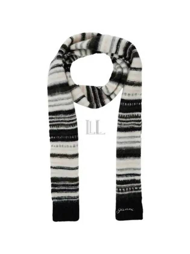 Stripe Soft Wool Scarf Black - GANNI - BALAAN 2