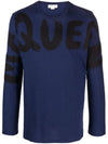 Graffiti Logo Print Cotton Short Sleeve T-Shirt Blue - ALEXANDER MCQUEEN - BALAAN 1