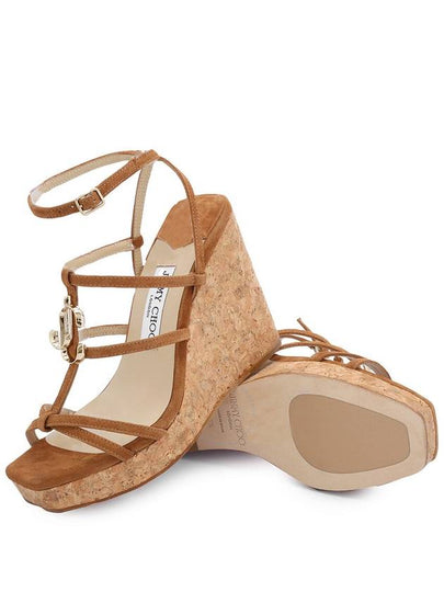 Jimmy Choo Ladies Cuoio Suede JC Emblem 110 Wedges, Brand Size 38 (US Size 8) - JIMMY CHOO - BALAAN 2