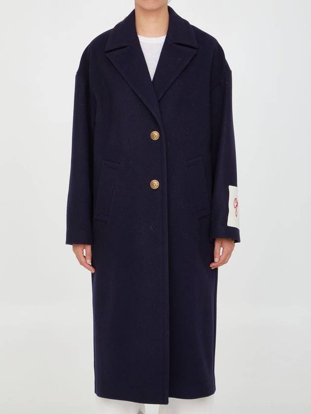 Women's Cocoon Gold Button Patch Single Coat Navy - GOLDEN GOOSE - BALAAN 2